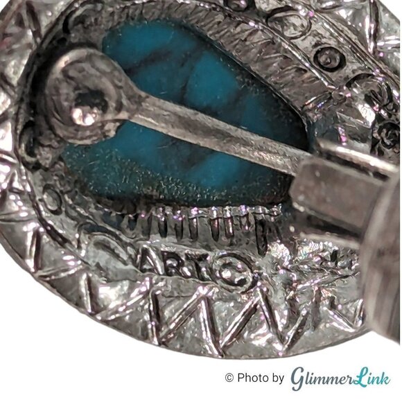 Vintage ART by Arthur Pepper Faux Turquoise Southwestern Style Clip On Earrings - Picture 9 of 10